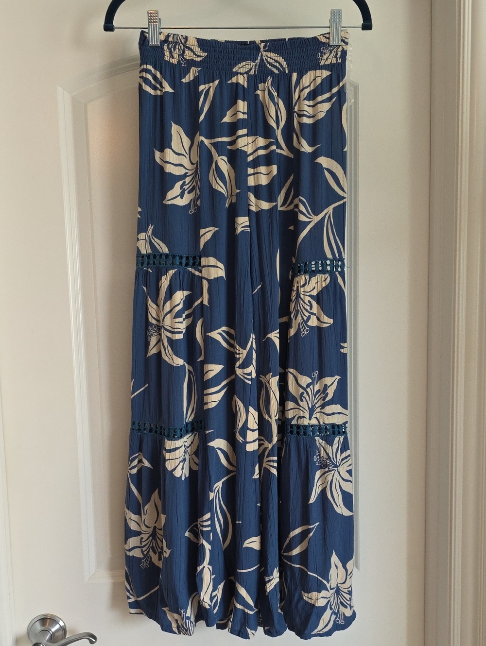 EUC Angie Small Blue and Ivory Floral Boho Wide Leg Pants